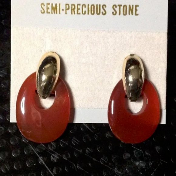 Vintage Carnelian Gemstone Pierced Earrings - Picture 1 of 3